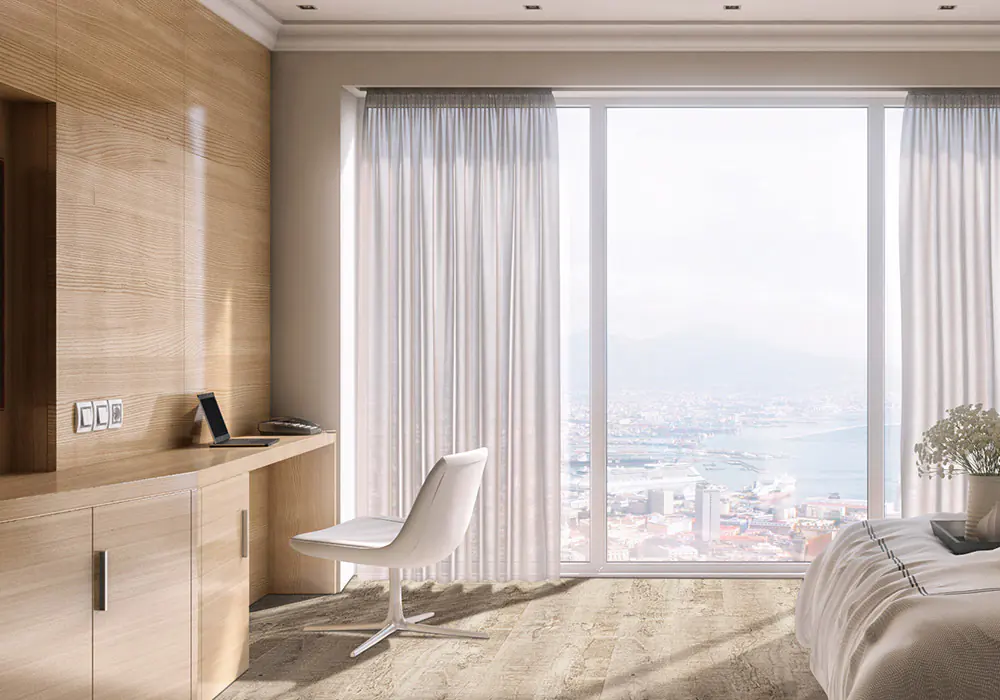 Rustik gri desenli LVT plankların yüzeyi ve derz hatları